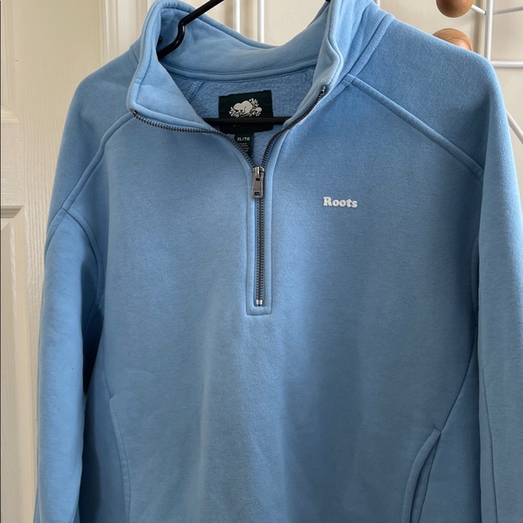 Roots - Classic Quarter Zip Up Pullover Sweat Shirt - Blue - XL - Picture 2 of 11